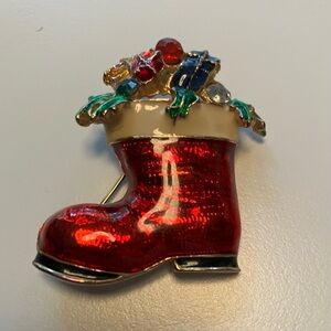 Vintage Santa Boot Holiday Brooch/Pin.